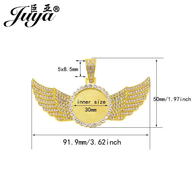 20PCS Circle Angel Wings Pendant Base 30mm Blank Tray Diamond Rhinestone Bezel Charm For DIY Jewelry Making Necklace Accessories