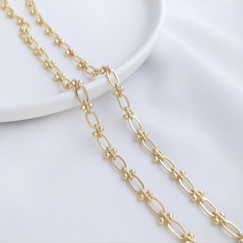 Pure Brass 14K Gold Plated Circle Link Beads Chains Bulk for Necklace Bracelet Making DIY Jewelry Handbags Findings Accessories