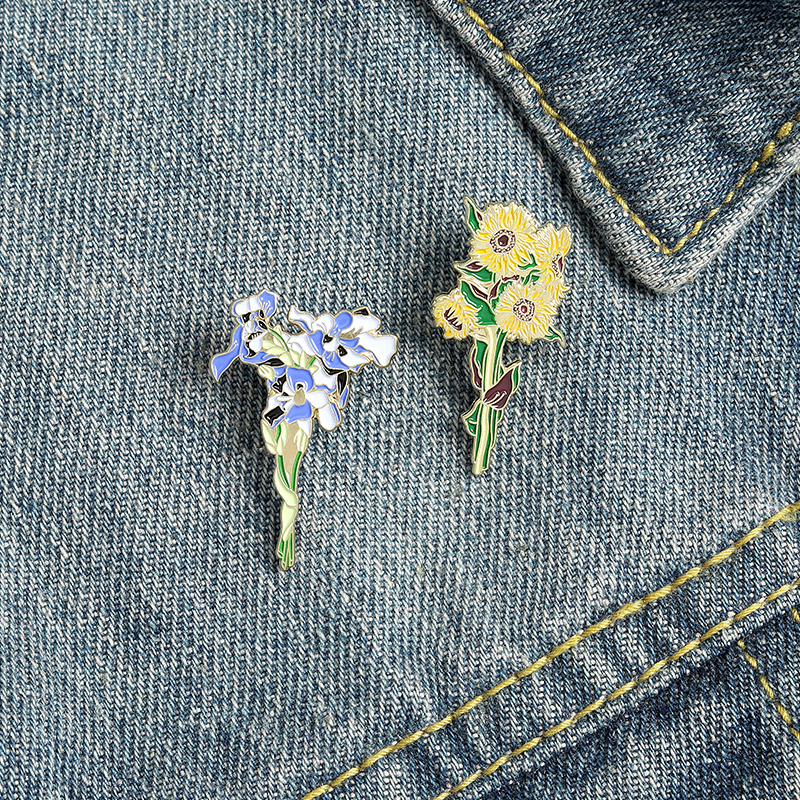 Flower Series Enamel Pins Sakura Wing Lily Sunflower Blossom Brooches Bag Lapel Pin Badge Jewelry Gift For Kids Friend Wholesale