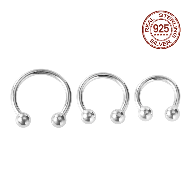 925 Sterling Silver Nose Septum Rings Horseshoe Piercing Jewelry 16G Cartilage Helix Tragus Earring Lip Piercing 6mm 8mm 10mm