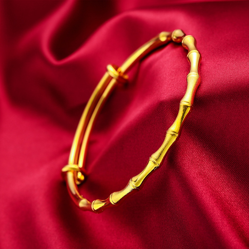 24K Gold Color Bangles For Women Bamboo Charm Bracelets & Bangles Adjustable Pulseira Femme Wedding Jewelry Accessories Gifts