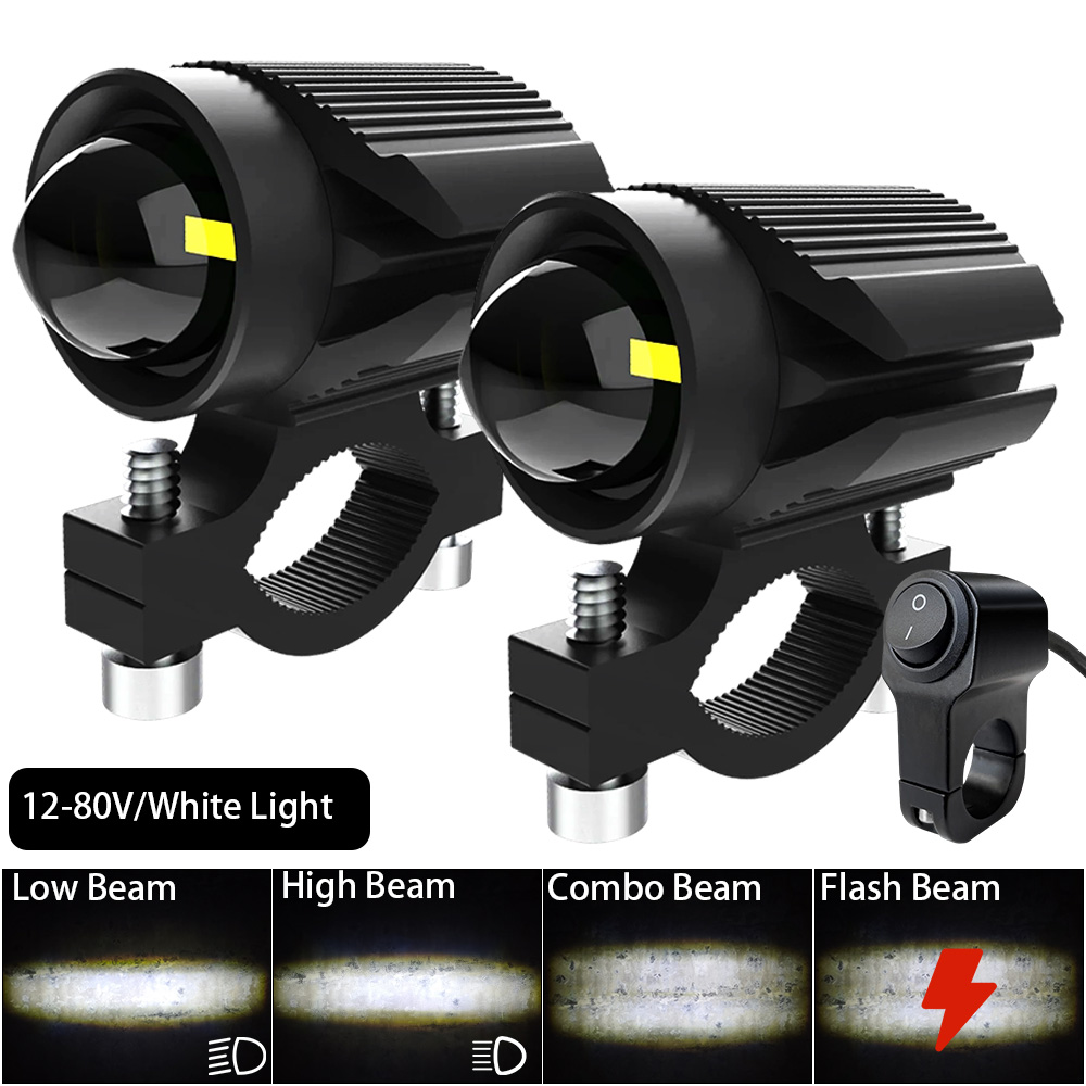 Auxiliary LED Headlight For Motorcycles Fog Lights Focus 12-80V Long Range Additional Scooter ATV UTV E-bike Moto Spotlights