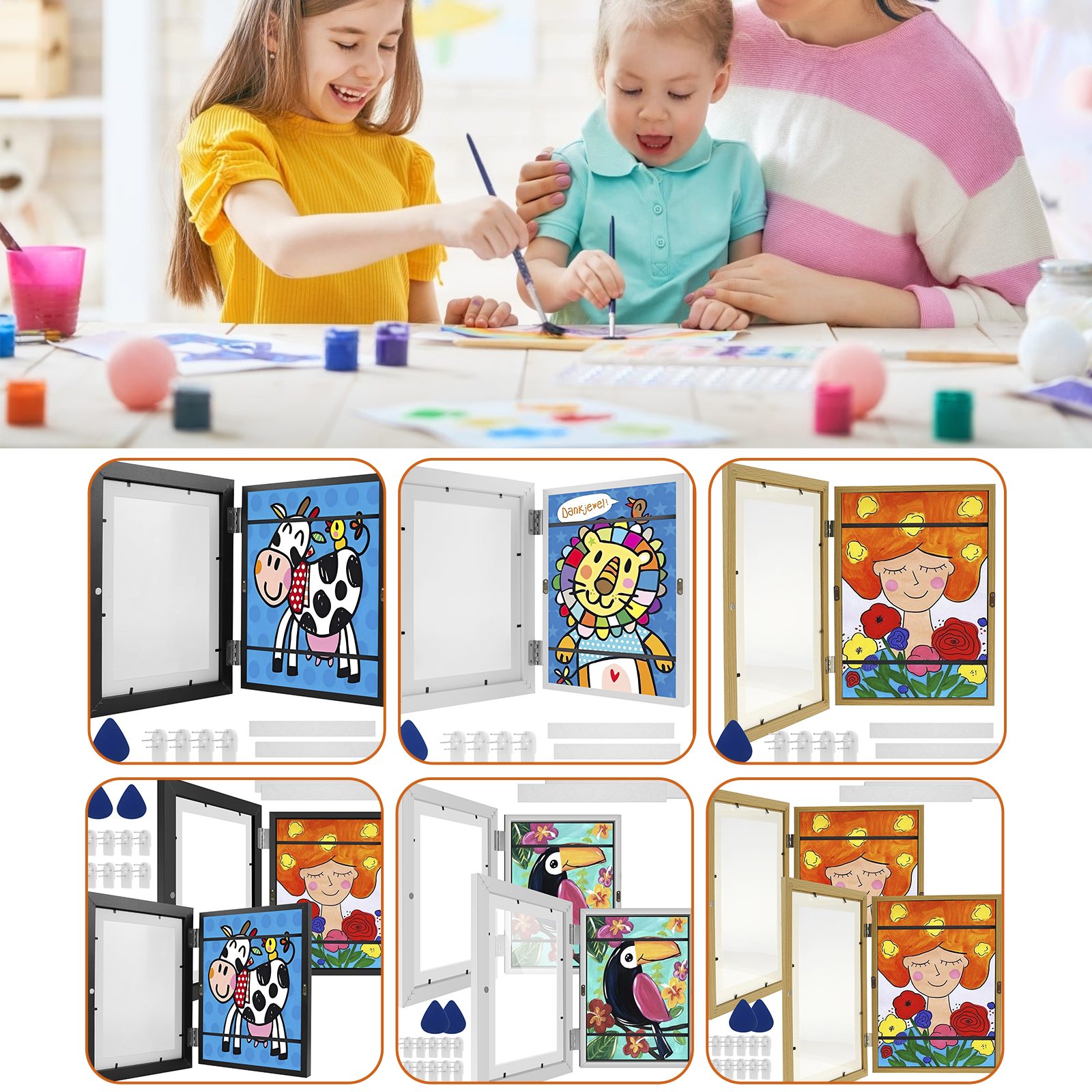 1/2Pcs Art Set A4 Front Opening Photo Frames Wooden Kids Artwork Display Frame for 100 Pictures Horizontal and H260306