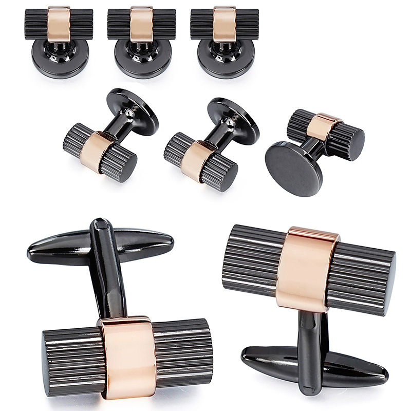 HAWSON Cufflinks and Studs Set for Mens,Cylinder Cuff Tuxedo shirt Studs Set for Mens, Wedding Stylish Accessories Gifts