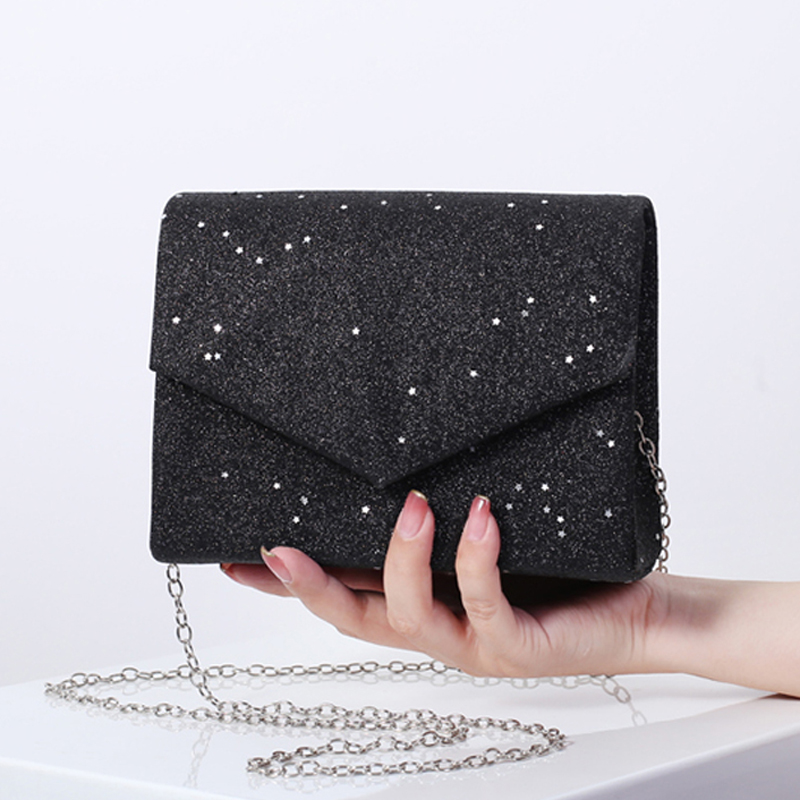 Black Messenger Crossbody Bag for Women Vintage Bling Sequins Clutch Purse Ladies Office Shoulder Bags High Quality Luxury