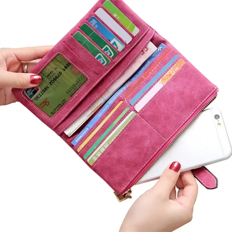 2023 Nubuck Leather Women's Wallet Solid Color Drawstring Zipper Long Wallet Luxury Brand Wallet Designer Card Holder Clutch