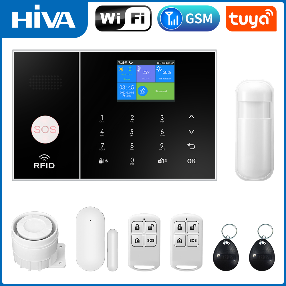 HIVA WiFi Alarm System For Home Security House Office Tuya Smart Life APP Control ith PIR and Window Detector Work With Alexa
