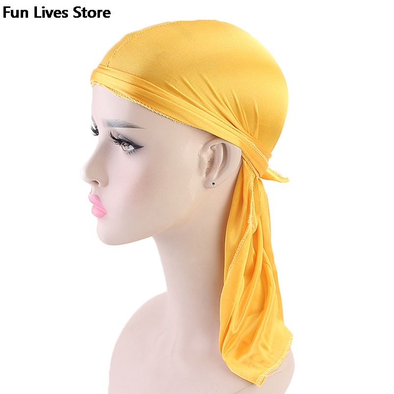 Muslim Turban Doo Rag Pirate Hat Long Tail Silk Scarf Durag Chemo Caps Skull Hat Headwear Women Men Bandana Headscarf Summer
