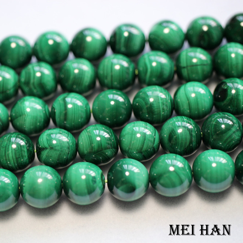 Meihan Wholesale Natural Malachite 10mm & 12mm Smooth Round Beads For Jewelry Making Bracelet Necklace Design
