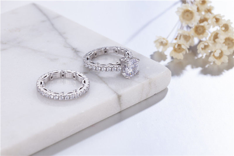 925 Sterling silver rings for Women Luxury Round 2ct SONA Diamond Engagement Wedding jewelry Simulated Platinum ring set 2-in-1