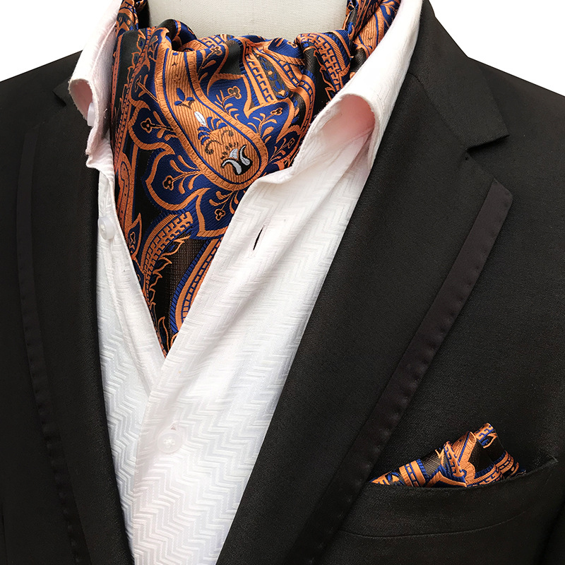 Glamour Men's Scarf Retro Silk Jacquard Tie Cravat Neckerchief Men's Ascot Tie Hanky Suits Set Pocket Handkerchief Men Gift