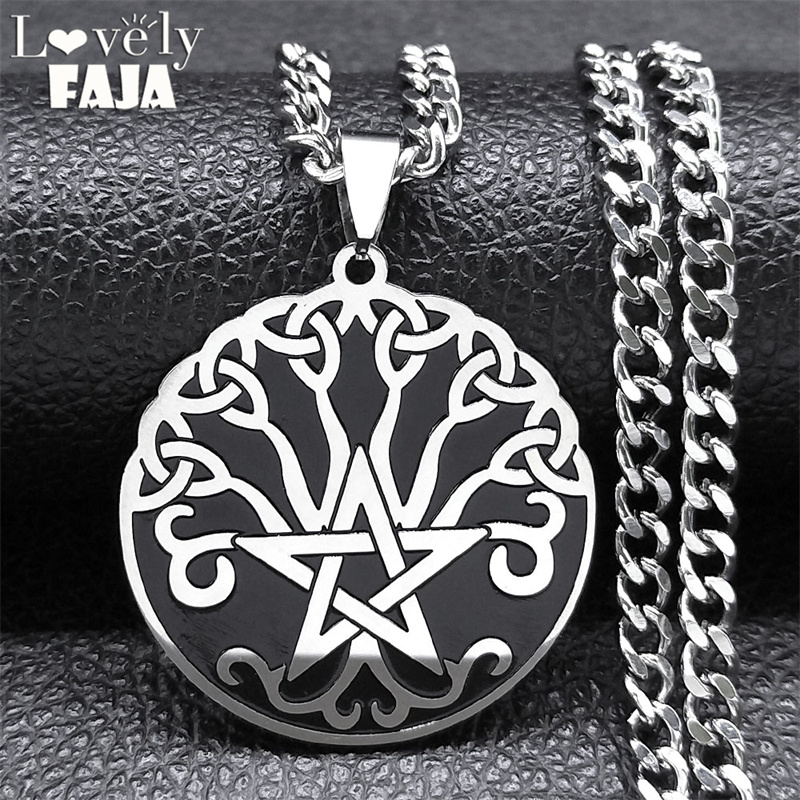 Pentagram Trinity Celtic Knot Tree of Life Necklace Chain for Women Men Silver Color Triquetra Necklaces Jewelry Gift N7963S03