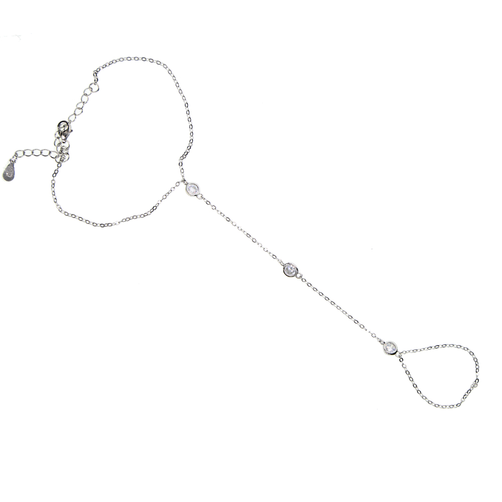 100% 925 Sterling Silver Slave Chain Bracelet Connected Finger Ring Palm Crystal Handlets Jewelry Layers AAA Sparking Cz Women