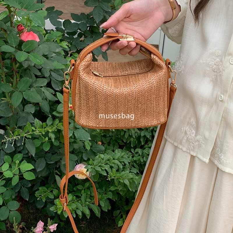 Korean women temperament practicality multifunctional Instagram woven small bag for leisure large capacity handheld one shoulder crossbody bag summer