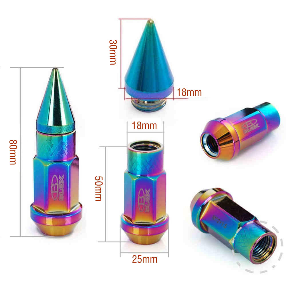 Blox Racing 20Pcs M12X1.5 / M12X1.25 Aluminium 50MM Extended Tuner Wheels Rims Lug Nuts with Spikes Spear Tip Jdm AF-BLOX750DJT