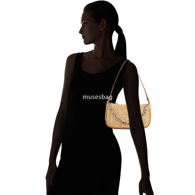 European and American women's fashionable cross-border new product underarm bag simple woven hand-held straw woven stick bag single shoulder cros