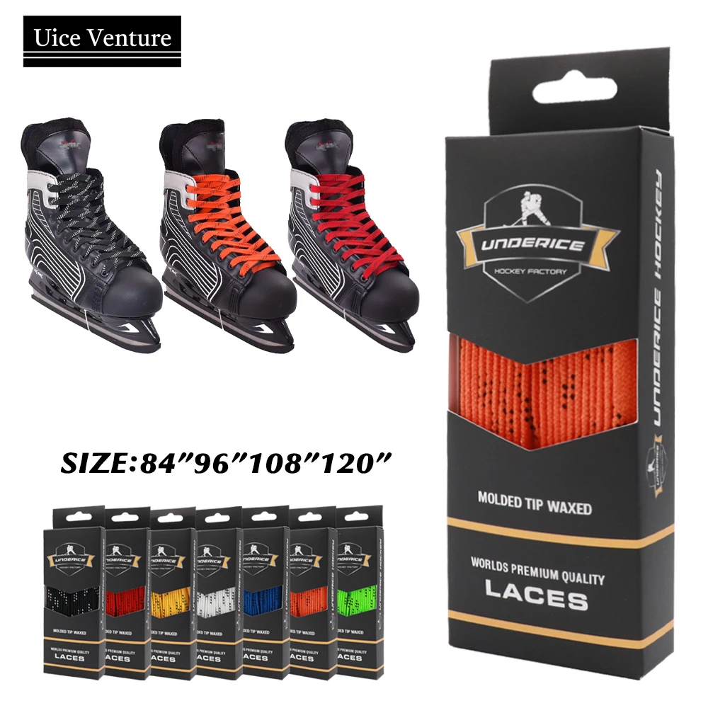 Ice Hockey Shoelaces 84/96/108/120in Box-Packed Ice Hockey Skate Laces Dual Layer Braid Extra Reinforced Waxed Tip Shoelace