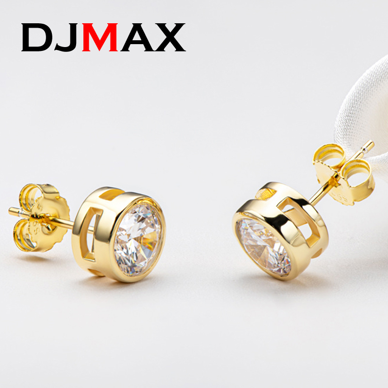DJMAX Real 0.5/1 Carat D Color Moissanite Diamond Stud Earrings for Women 100% 925 Sterling Silver Sparkling Moissanite Jewelry