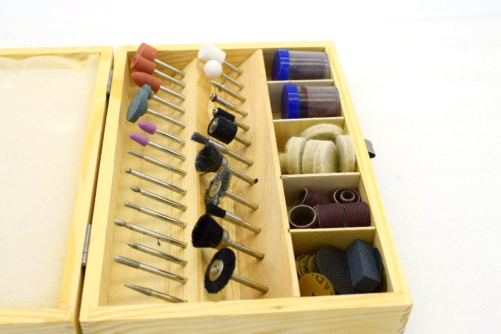 Jewelry Tool Rotary Power Tool Fits Dremel 1/8" Shank Sanding Polish Accessory Bit Set with Wooden Box