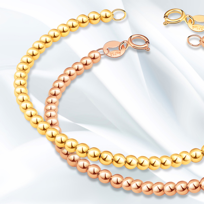 Sinya 18k Bracelet Strand 4mm Au750 Gold Beads Baby Children Ladies Girls Gift Women Fine Jewelry Length from 12cm to 21cm