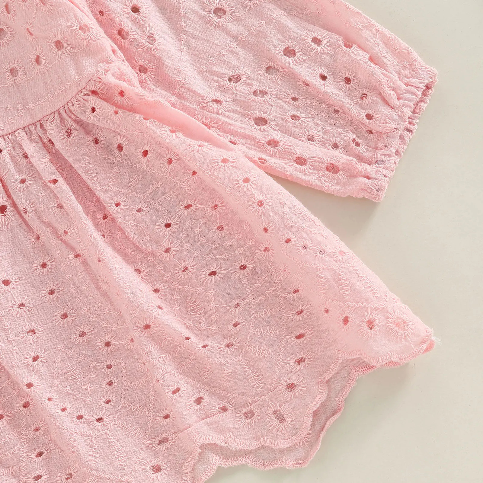024M Toddler Baby Girl Clothes Set Solid Color Cutout Round Neck Long Sleeve Tshirt Tops and Elastic Casual Ruffle Shorts 240624