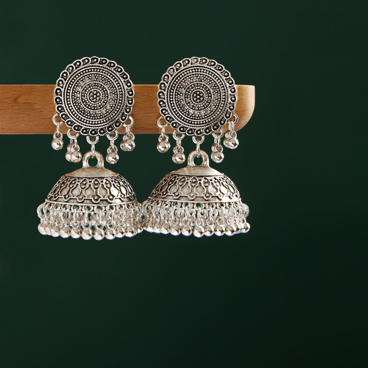 Retro Bells Indian Jewelry Jhumka Earrings Orecchini Vintage Gypsy Round Silver Color Tassel Earrings For Women