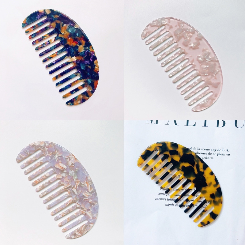French Wide Tooth Pocket Hair Comb Marble Leopard Pattern Acetate Anti-Static Detangling Hairbrush Hairdressing Tool