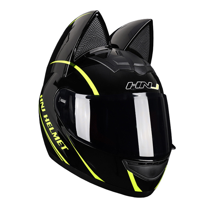 Motorcycle Helmets Men Women Cat Ear Helmets Full Face Helmet with Black Lens Four Seasons Moped Scooter Riding Motocross Helm