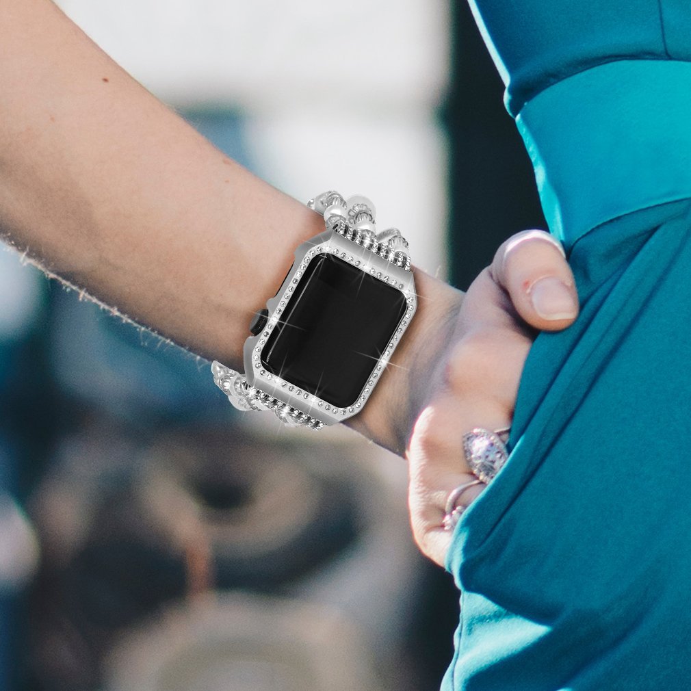 Elastic Jewelry bands For Apple Watch 38mm 42mm 40mm 44mm Women Bracelet Correa Metal Diamond Case for iWatch Series 6 5 4 3 2 1