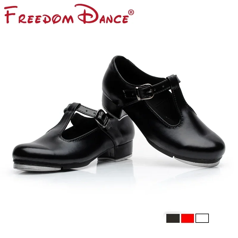 T Shaped Patent Leather Tap Dance Shoes For Girls Women Low Heel Black Hip-hop Jazz Step Dance Shoes Clogging Shoes Size 26-42