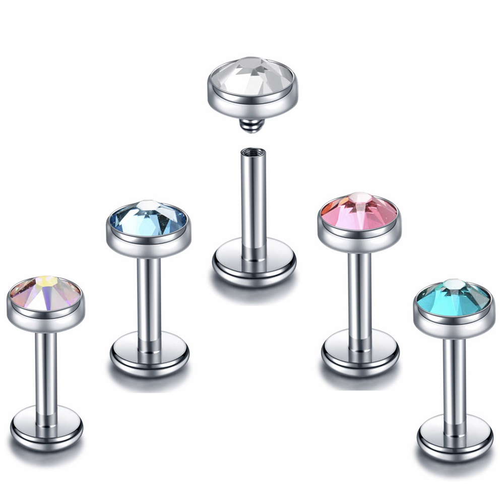 ASTM F136 Titanium Lip Piercing Earring Stud CZ 8-12mm Labret Piercing Lip Ring Cartilage Helix Lobe Piercing Body Jewelry 16G