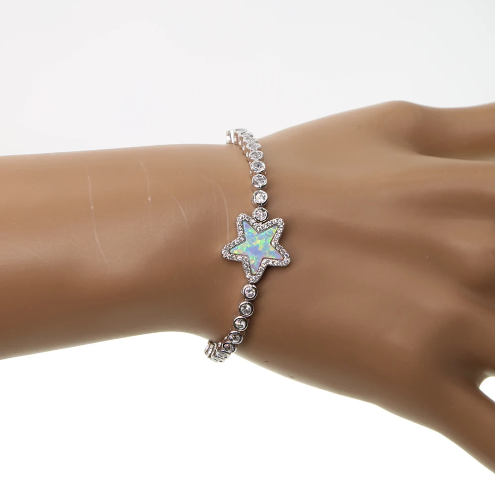 slider box chain tennis chain star charm fire opal star charm delicate teen girl women top quality Gem Christmas gift bracelet