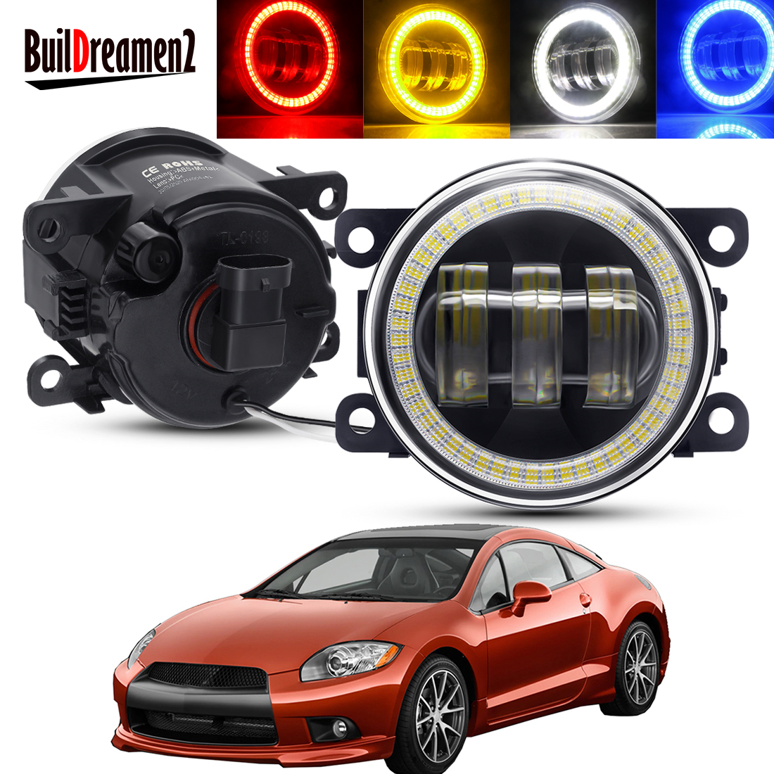 2 X Angel Eye Fog Light Assembly For Mitsubishi Eclipse 2006-2012 Car LED Lens Fog Daytime Running Lamp DRL 30W 6000LM 12V