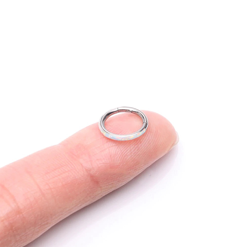 1Piece Steel Septum Piercing Nose Ring 8-12mm Opal Hinged Segment Clicker Ear Cartilage Earrings Helix Lip Piercing Body Jewelry