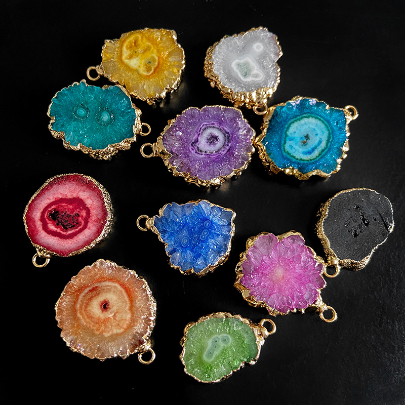 Hot Sale Natural Stone Agat Druzy Pendant Irregular Color Healing Slice Charm For Jewelry Making DIY Necklace Earrings 2pcs/lot