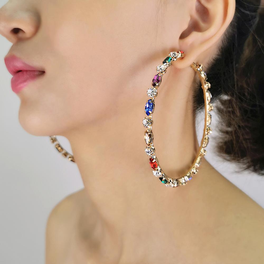 MANILAI Luxury Wedding Big Crystal Hoop Earrings For Women Rhinestones Statement Earrings Gems Hoops Brincos Weddings Jewelry