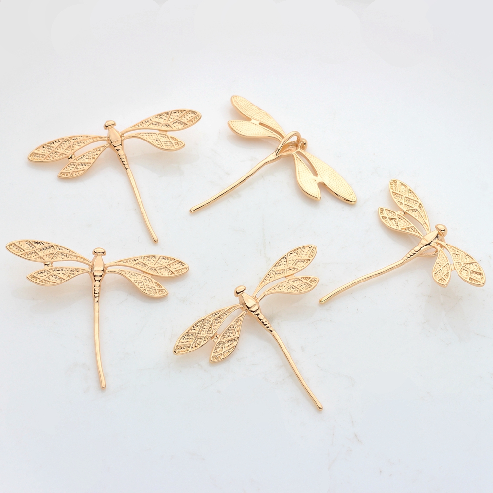 High Quality Copper Metal Real Plated Dragonfly Charms 2PCS For DIY Jewelry Findings Making Accessories