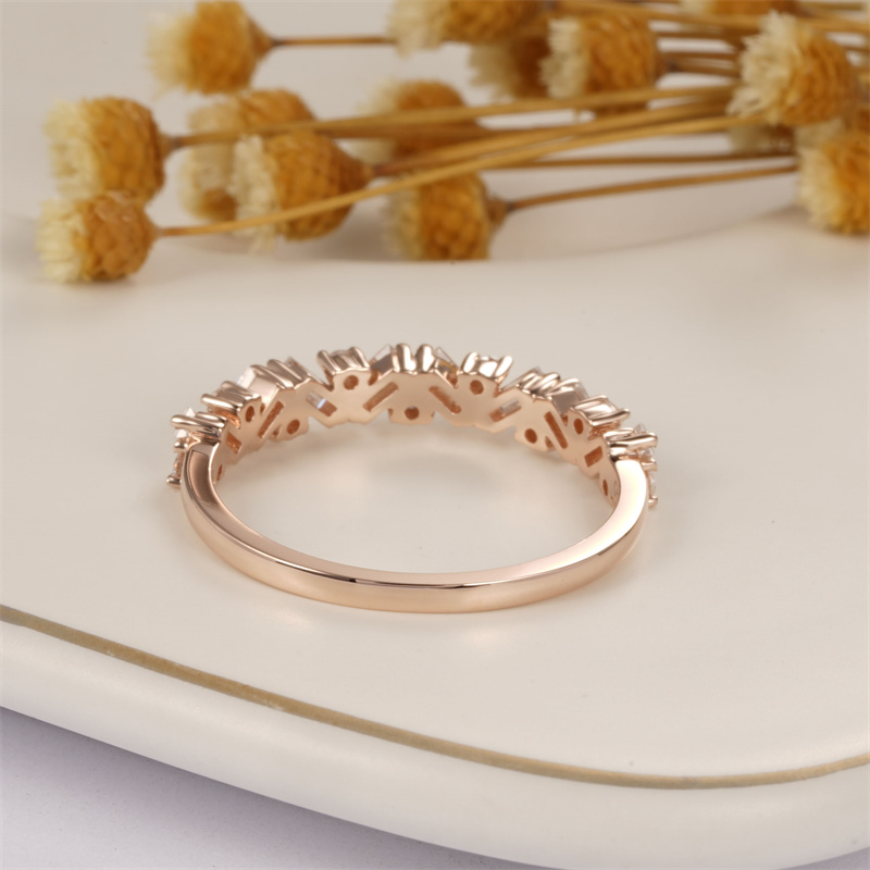 CxsJeremy Unique Half Eternity Baguette Cut Moissanite Wedding Band 14K Rose Gold Engagement Ring Matching Band for Women Gift