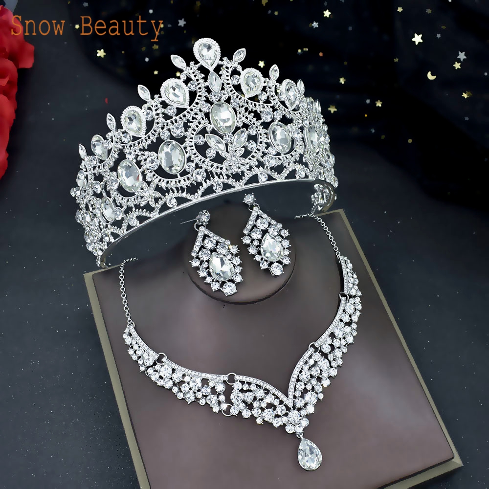 A44 Rhinestone Wedding Hair Accessories Baroque Headpiece Crystal Bridal Tiaras and Crowns Hair Jewelry Set Pageant Diadem