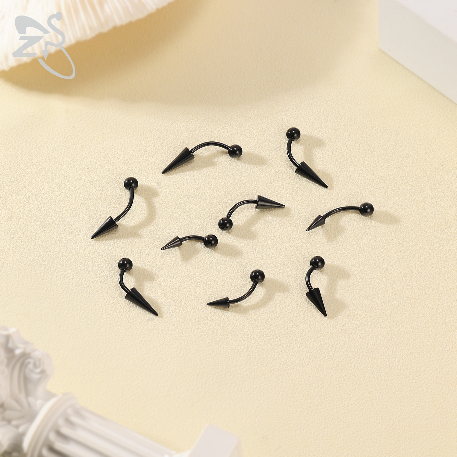 ZS 10pcs/lot Punk Spike Stainelss Steel Eyebrow Piercing Set 16G Curved Labret Lip Studs Helix Lobe Piercings Earring 6/8/10MM