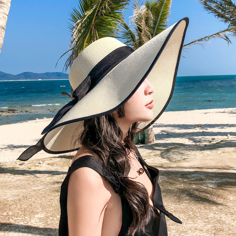 Girls New Sun Hats Women Vintage Large Brim Boater Hat Wheat Straw Summer Sun Hats Beach Travel Cap Sun Visor Cap B-7988