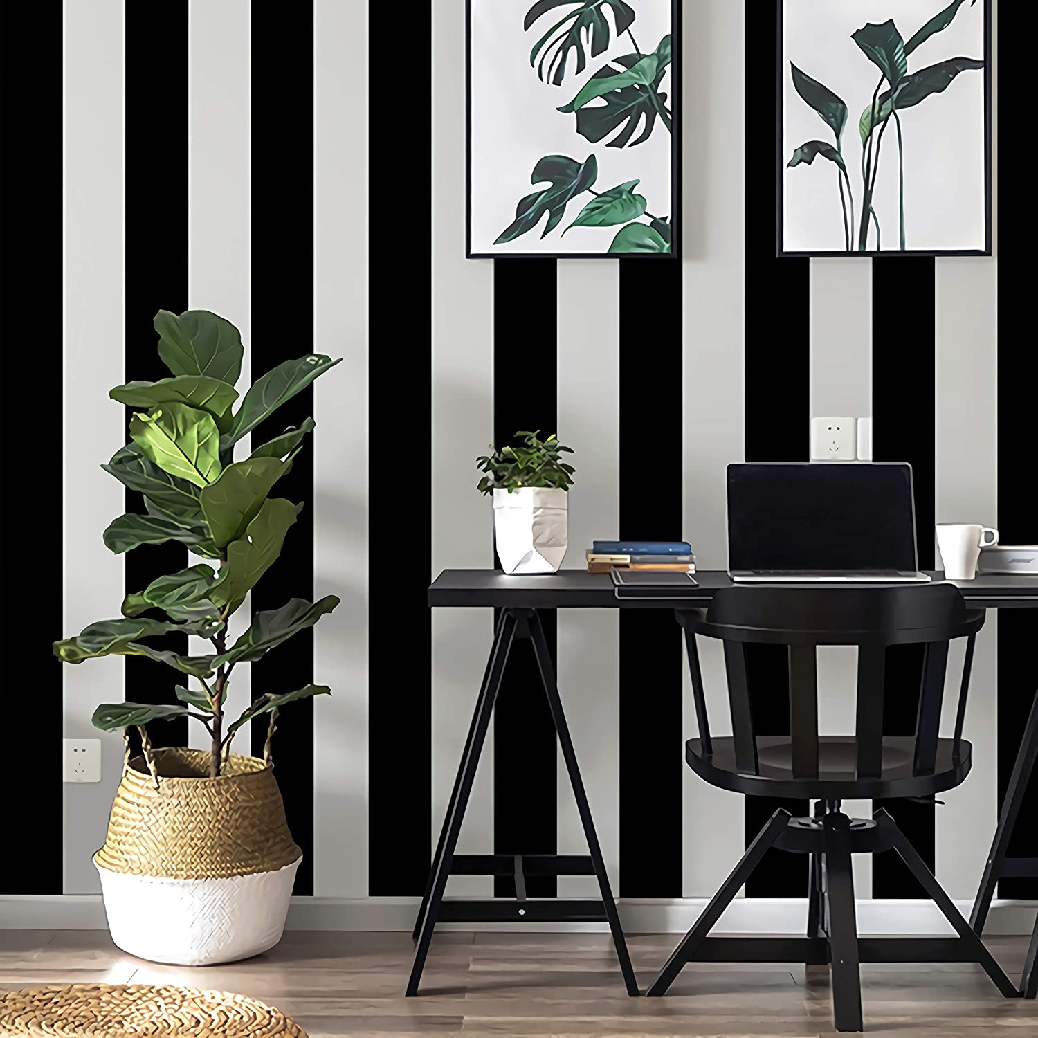 Stripe Black and White Peel and Stick Wallpaper Self-Adhesive Wallpaper Removable Contact Paper Waterproof Wall Covering Cabinet