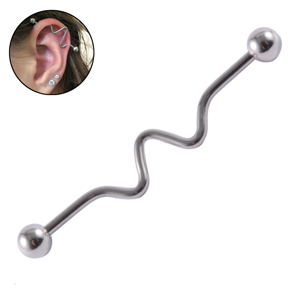 1PC Surgical Steel Industrial Barbell Ring Women Men Snake Straight Cartilage Earring Helix Unisex Ear Body Piercing Jewelry 14G
