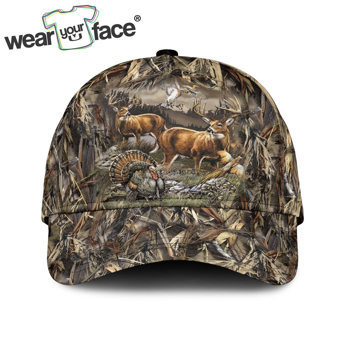 Deer Hunting Fire Wildlife All Over Printed Snapback Hat Women Men Adult Hip Hop Headwear Outdoor Casual Sun Visor Baseball Cap