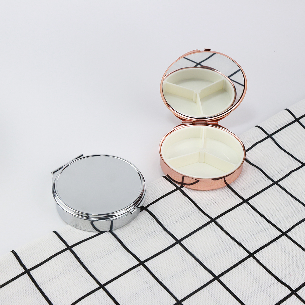 5/10pcs 68mm Round Pill Box with Mirror Blank Compartment Three Days Pill Box Container Drug Holder Medicine Tablet Pill Box