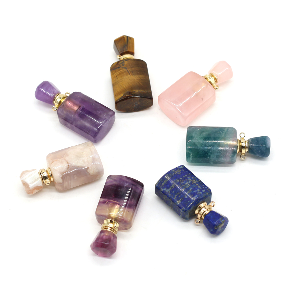 Natural Stone Perfume Bottle Pendant Amethyst/Fluorite/Rose Quartz/Agates/Lapis lazuli For Jewelry Making DIY Necklace Accessory