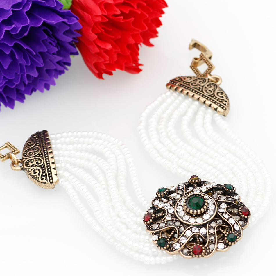 SUNSPICE MS. African Bead Bracelet Round Flower Charm Bracelets Antique Color Vintage Resin Indian Jewelry Ethnic Banquet Gift