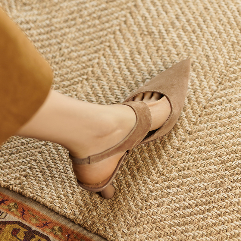 2024 New Spring Suede Genuine Leather Retro Slip-On Pumps Pointed Toe Shoes Heels Women 68