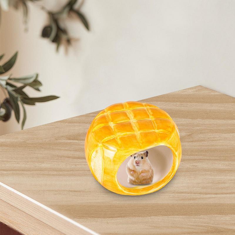 Ceramic Hamster Hut Cooling Small Pet Ceramic House Dwarf Hamster Small Rodents Hideout Habitat Cool Down In Yellow Bread Shape