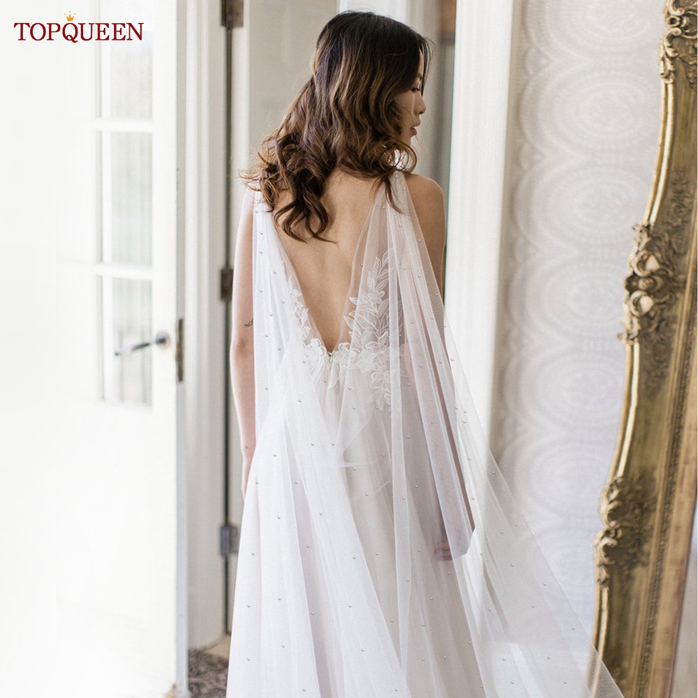 TOPQUEEN G41 DIY Black Bridal Cape Veil Elegant Bachelor Party Cape Bridal Accessories For Wedding Sleeves White Cape for Women